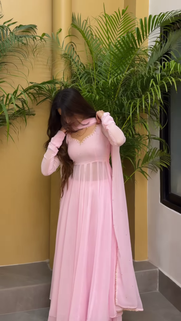 Powder Pink Grace: Georgette Anarkali Fusion Gown