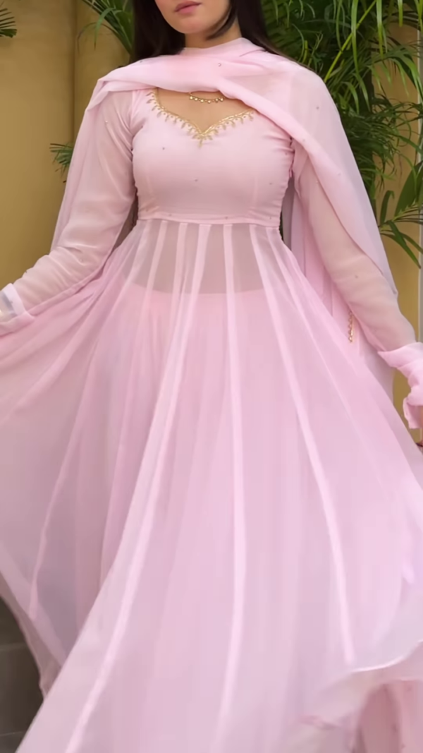 Powder Pink Grace: Georgette Anarkali Fusion Gown
