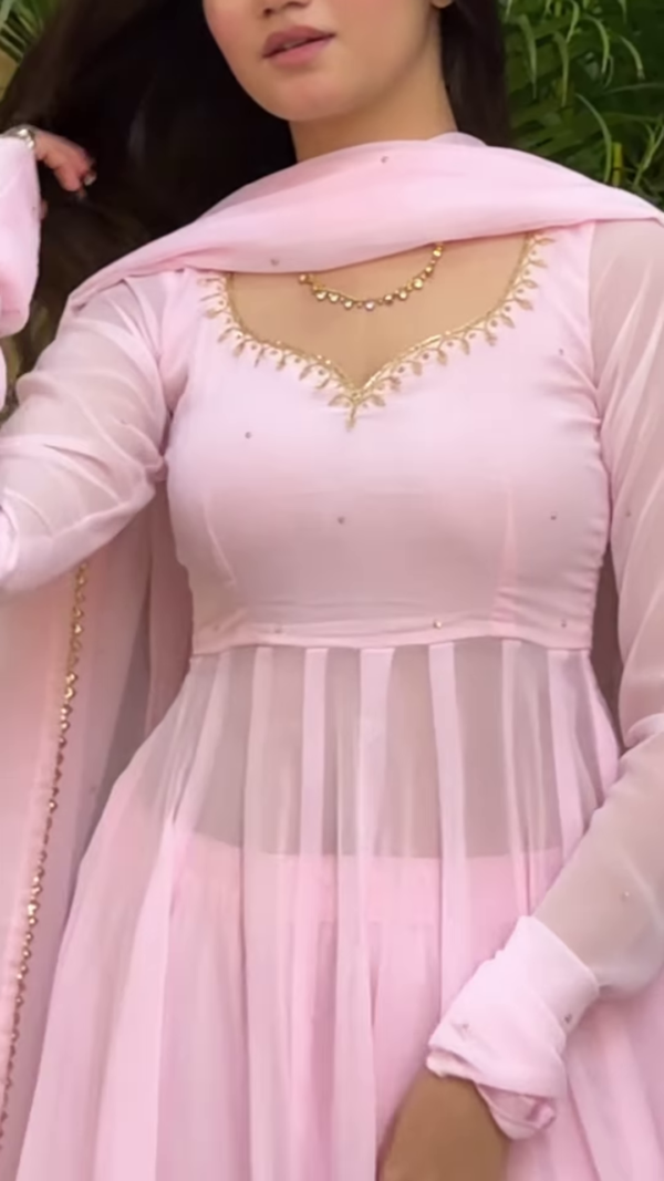 Powder Pink Grace: Georgette Anarkali Fusion Gown