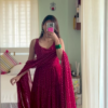 7007-1.png Wine Radiance: Bandhani Print Georgette Anarkali Gown