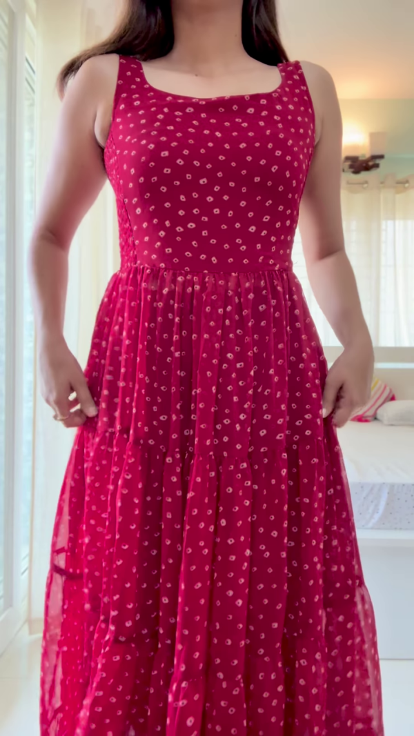 7007-2.png Wine Radiance: Bandhani Print Georgette Anarkali Gown