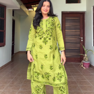 7010-1.png Olive Meadow: Hand-Embroidered Cotton Kurti & Pant Set