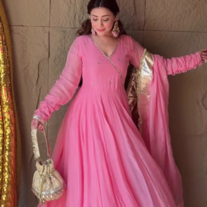 7011-1.png Rosewood Radiance: Angrakha Organza Anarkali Gown