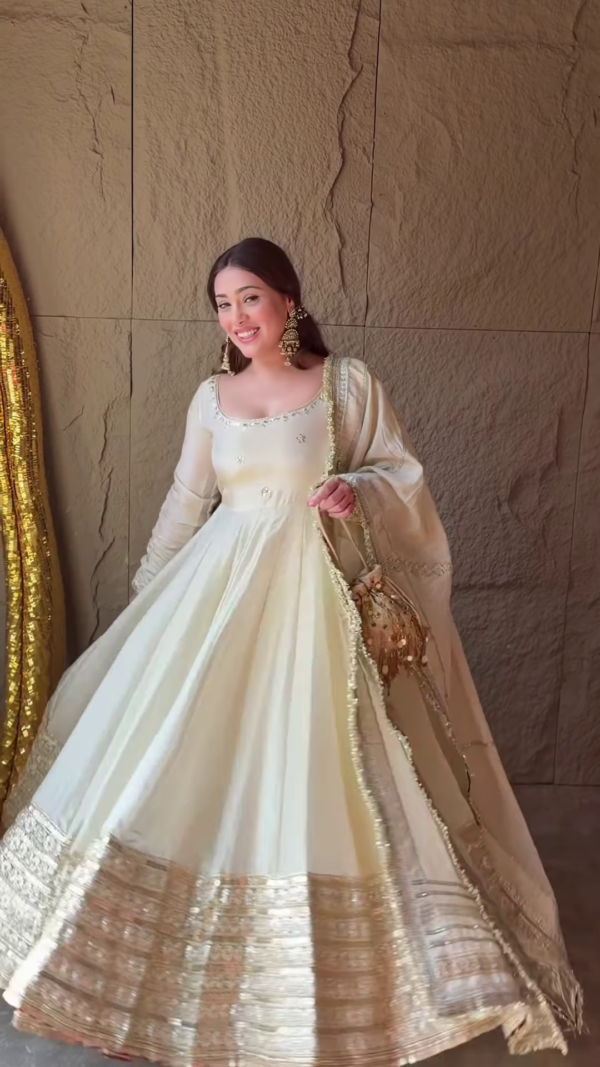 Rosewood Radiance: Angrakha Organza Anarkali Gown