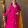 Rosewood Radiance: Angrakha Organza Anarkali Gown
