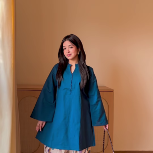 7014-1.png Peacock Elegance: A-Line Kurti with Polka-Dot Salwar Set