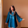 7014-3.png Peacock Elegance: A-Line Kurti with Polka-Dot Salwar Set