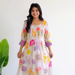 7016-1.png Meadow Serenade: Pleated Floral Cotton A-Line Suit Set
