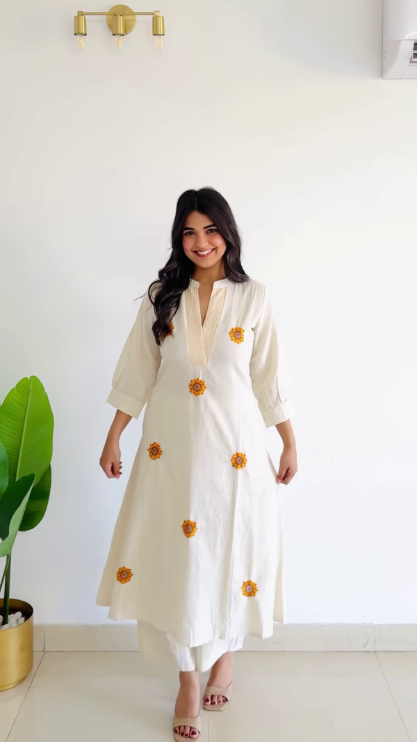 Meadow Serenade: Pleated Floral Cotton A-Line Suit Set