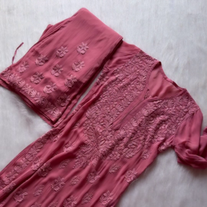 7017-1.png Vintage Onion Pink: Restocked Chikankari Viscose Kurti Set