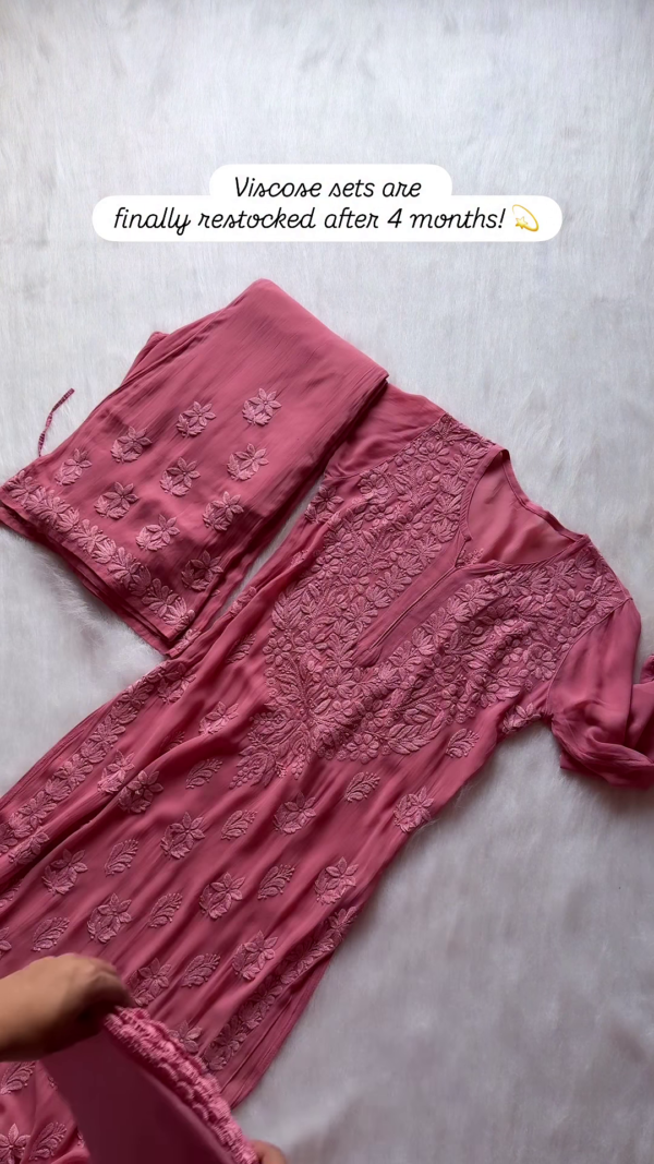 Vintage Onion Pink: Restocked Chikankari Viscose Kurti Set