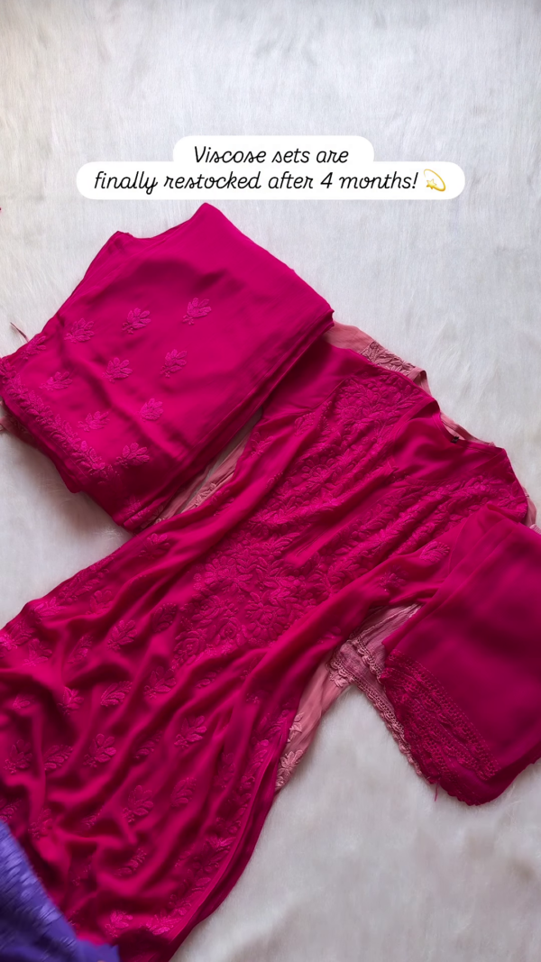 Vintage Onion Pink: Restocked Chikankari Viscose Kurti Set