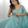 Seafoam Sparkle: Strappy Organza Festive Anarkali Set