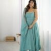 Seafoam Sparkle: Strappy Organza Festive Anarkali Set