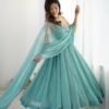 Seafoam Sparkle: Strappy Organza Festive Anarkali Set
