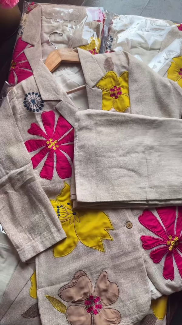 7020-1.png Meadow Bloom: Applique Linen Co-ord Blazer Set