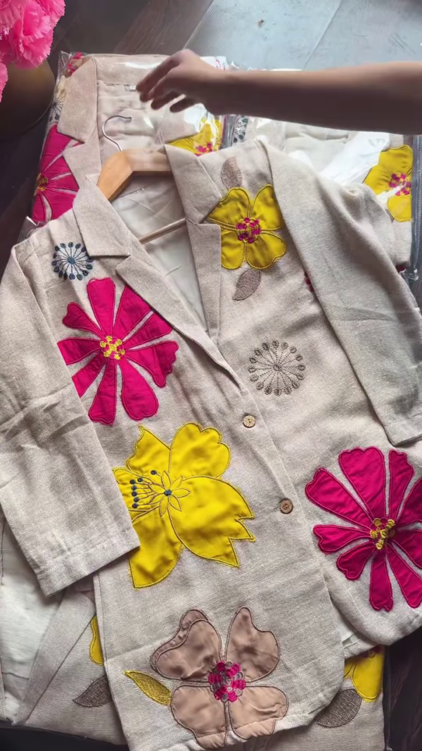 7020-2.png Meadow Bloom: Applique Linen Co-ord Blazer Set