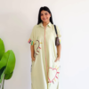 Resort Vibe: Striped Tropical Puff-Sleeve Midi Dress