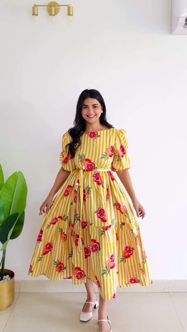Citrus Sunshine: Tiered Candy-Stripe Midi Dress