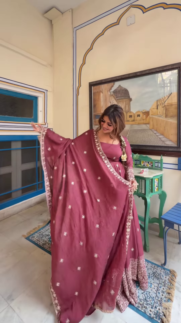 Royal Mauve Rose: Embroidered Georgette Festive Anarkali Gown