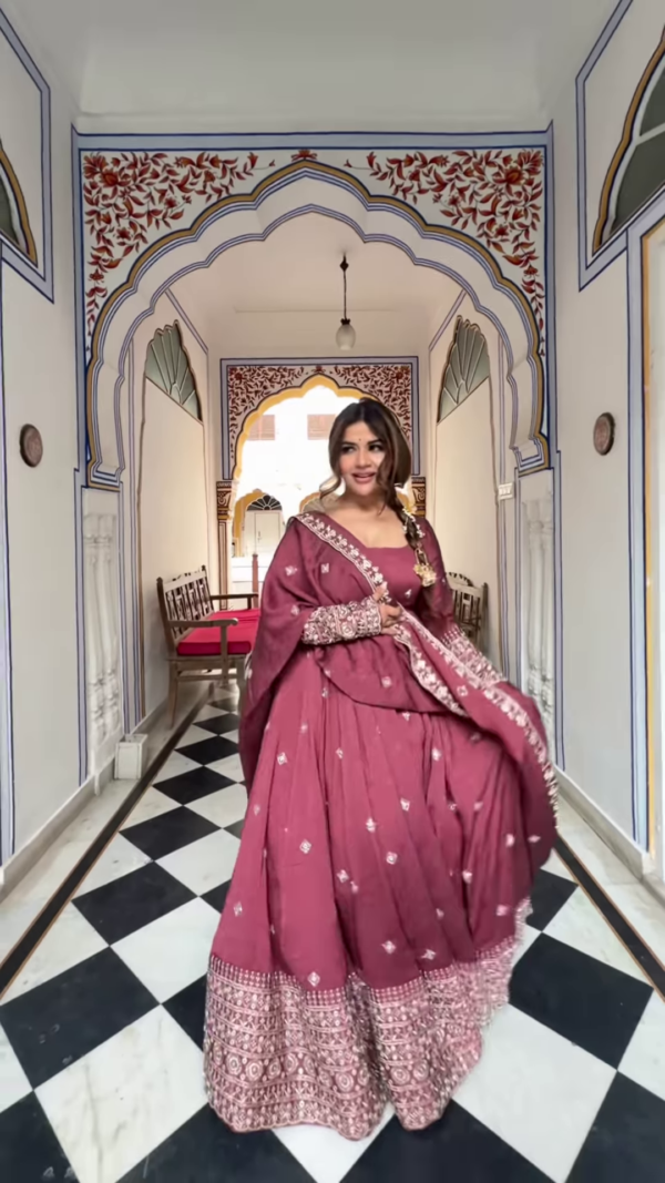 Royal Mauve Rose: Embroidered Georgette Festive Anarkali Gown