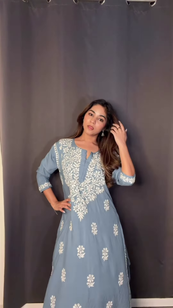 Onyx & Ivory: Monochrome Floral Chikankari Kurti
