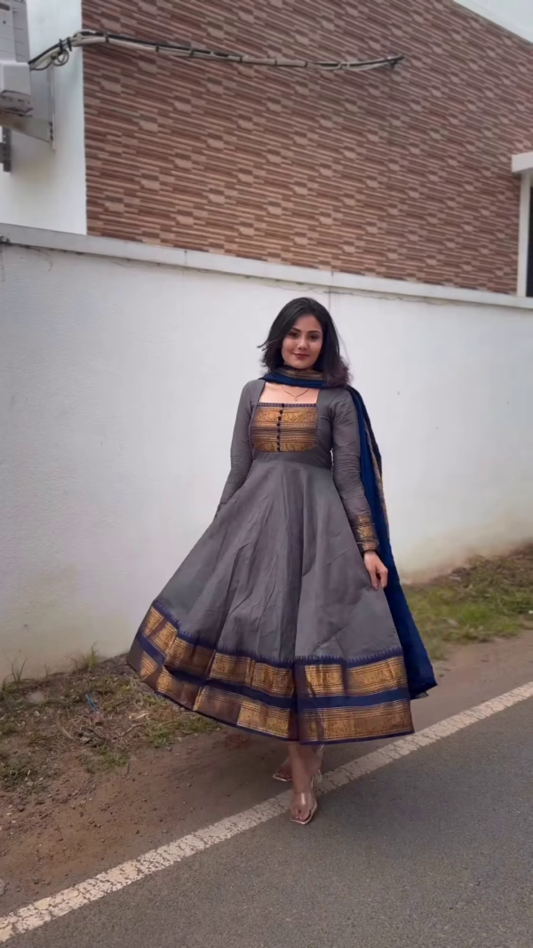 Charcoal Heritage: Mangalagiri Silk-Cotton Anarkali Set