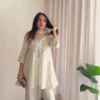 Ivory Luminescence: Mirror-Work Flared Tunic & Sharara Set