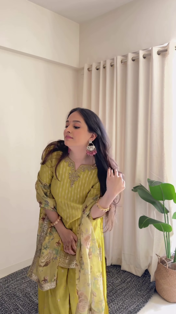Ivory Luminescence: Mirror-Work Flared Tunic & Sharara Set