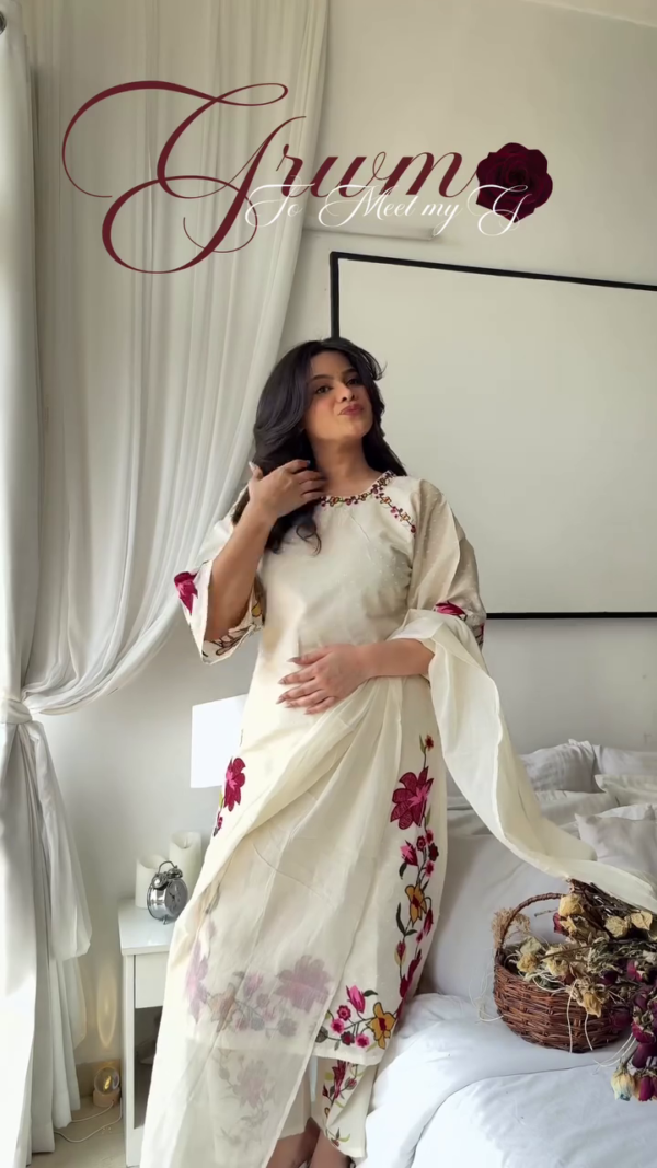 Whimsical Bloom: Embroidered Chanderi Silk Suit Set