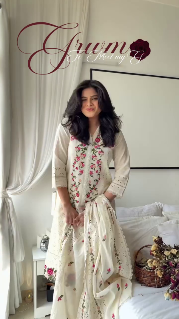 Whimsical Bloom: Embroidered Chanderi Silk Suit Set