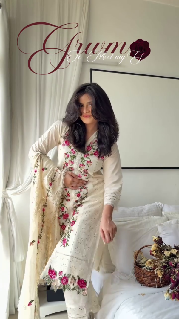 Whimsical Bloom: Embroidered Chanderi Silk Suit Set