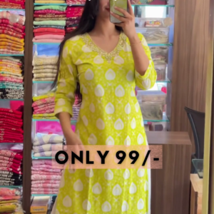Citrus Bloom: Embroidered Lime Green Kurti & Palazzo Set