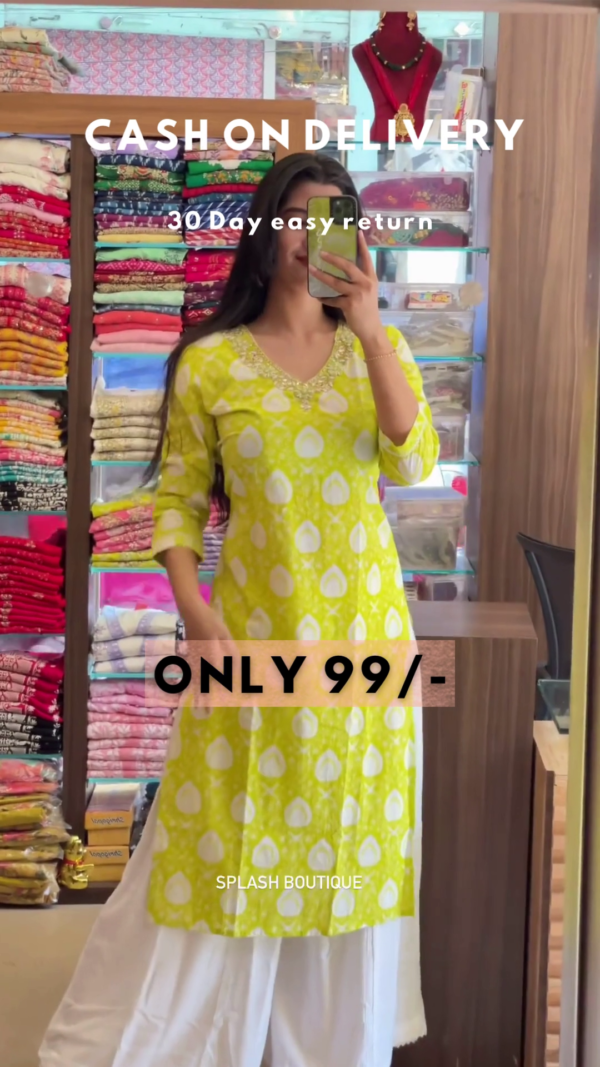 8002-2.png Citrus Bloom: Embroidered Lime Green Kurti & Palazzo Set