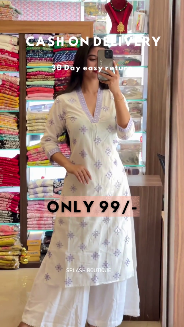 8002-4.png Citrus Bloom: Embroidered Lime Green Kurti & Palazzo Set