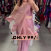 Lavender Frost: Pre-Stitched Satin Cocktail Saree Set