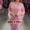 Lavender Frost: Pre-Stitched Satin Cocktail Saree Set