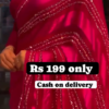Magenta Radiance: Sequined Striped Satin-Sark Saree Set