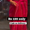 Magenta Radiance: Sequined Striped Satin-Sark Saree Set