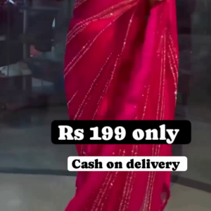 Magenta Radiance: Sequined Striped Satin-Sark Saree Set