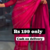 Magenta Radiance: Sequined Striped Satin-Sark Saree Set
