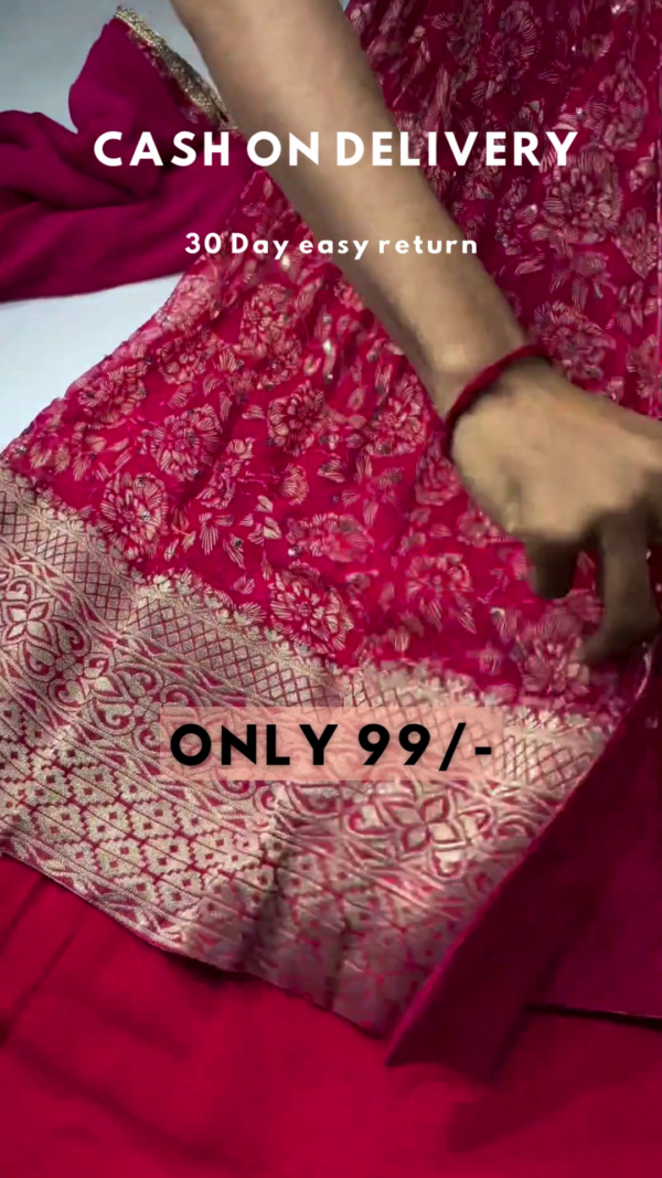8006-3.png Fuchsia Royalty: Embroidered Floral Anarkali & Lehenga Set