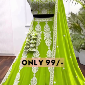 Lime Zest: Embroidered Woven Lehenga Choli Set
