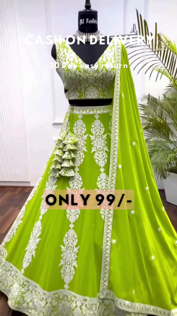 Lime Zest: Embroidered Woven Lehenga Choli Set