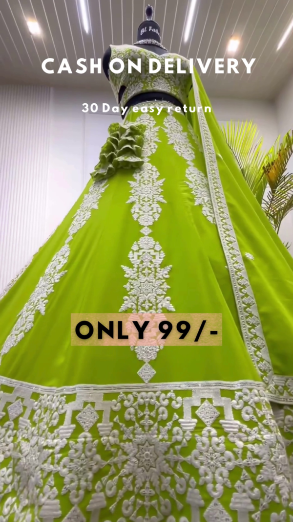 Lime Zest: Embroidered Woven Lehenga Choli Set