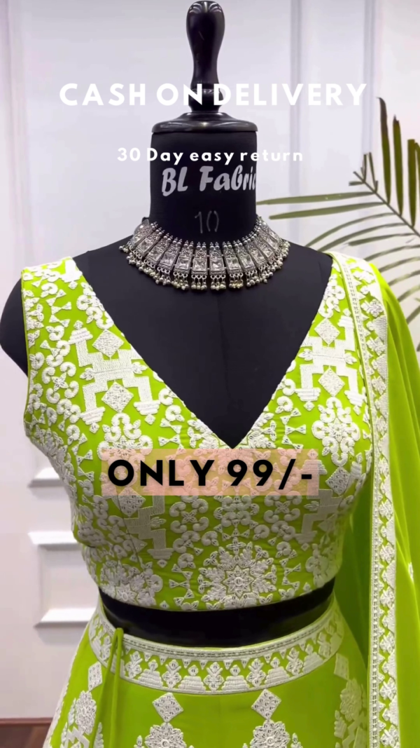 Lime Zest: Embroidered Woven Lehenga Choli Set