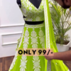 Lime Zest: Embroidered Woven Lehenga Choli Set