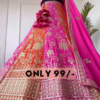 Sunset Blossom: Zari Embroidered Pink & Orange Lehenga Choli Set