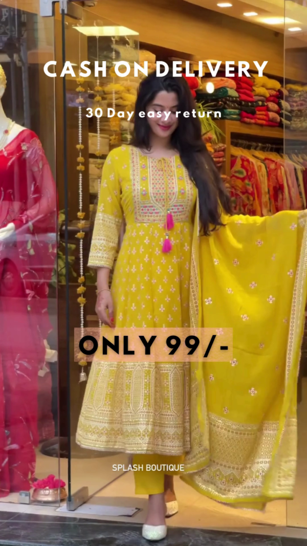 8010-6.png Mustard Bloom: Woven Anarkali Kurta & Trouser Set