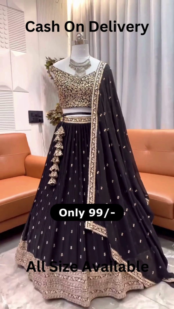 Midnight Shimmer: Heavily Sequined Black & Gold Lehenga Choli Set